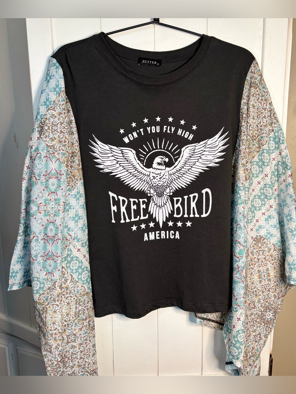 Zutter Free Bird America Graphic Sheer Boho Kaftan Top M - Picture 6 of 9
